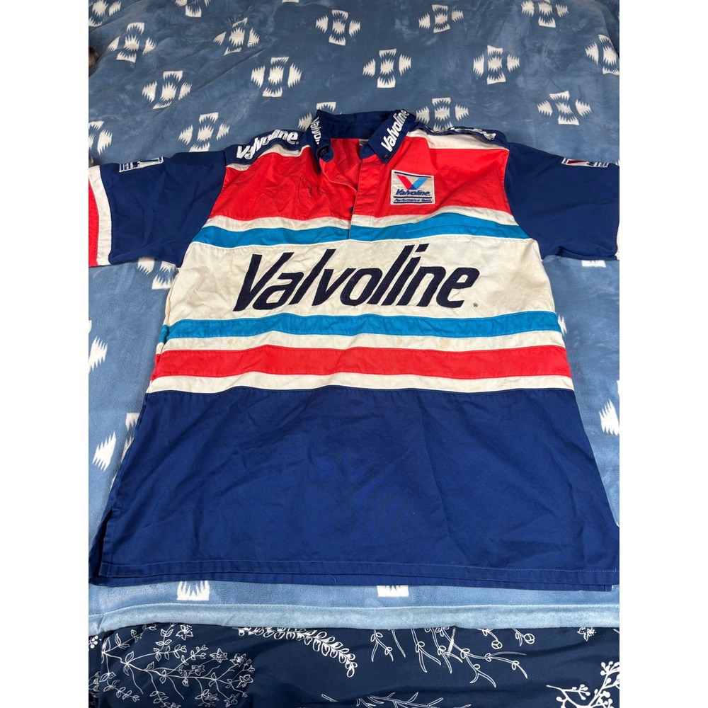 Vintage Valvoline Performance Team Racing Polo Shirt Mens Large Blue Red White
